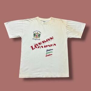 Vintage London England Shirt Graphic Tee Faded White Large Grunge Aesthetic